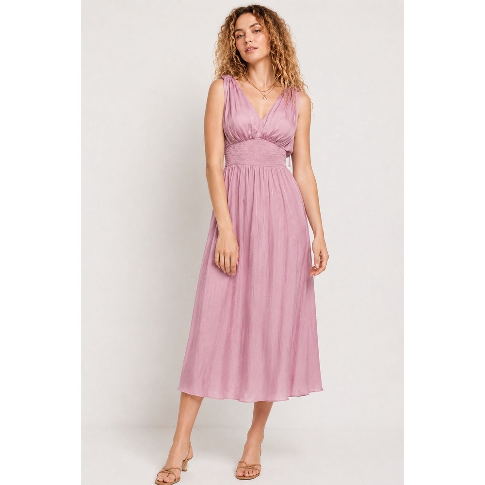 NWT Old Navy Pink Satin Maxi Dress Medium Sleeveless Plunge Boho Cottagecore